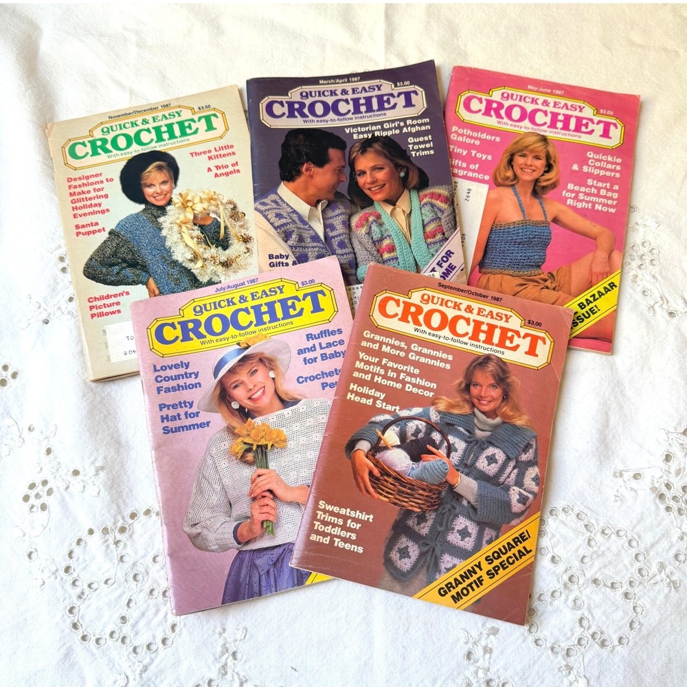 Quick & Easy Crochet Magazines Lot of 5 Vintage Patterns 1987 Fashion Holiday